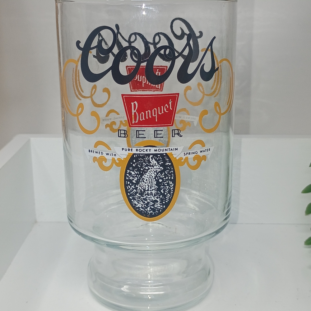 Coors Banquet Beer Glass - Clear Glass with Gold & Red Accents